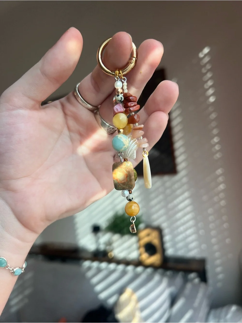 Multicharm Beaded Seashell Keyring - Yellow, Brown, Green, Pink